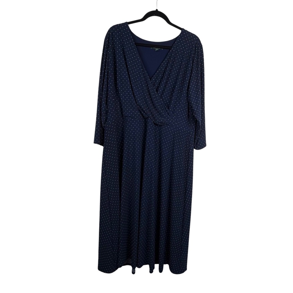 Lauren Ralph Lauren Women's Dress Blue Sz 18 Polka Dot Faux Wrap Preppy Career